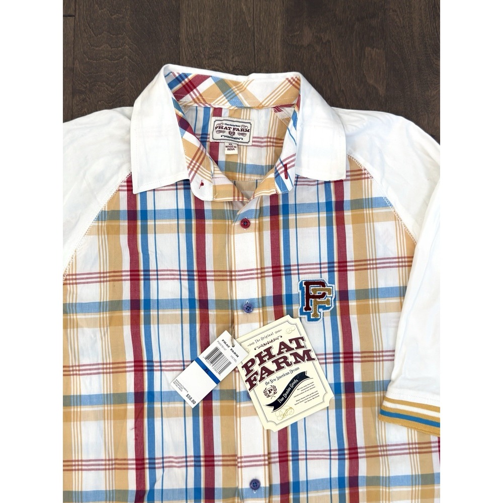 NWT Phat Farm Mens Colorful Plaid Button Down Short Sleeve Shirt XL PWS7B147
